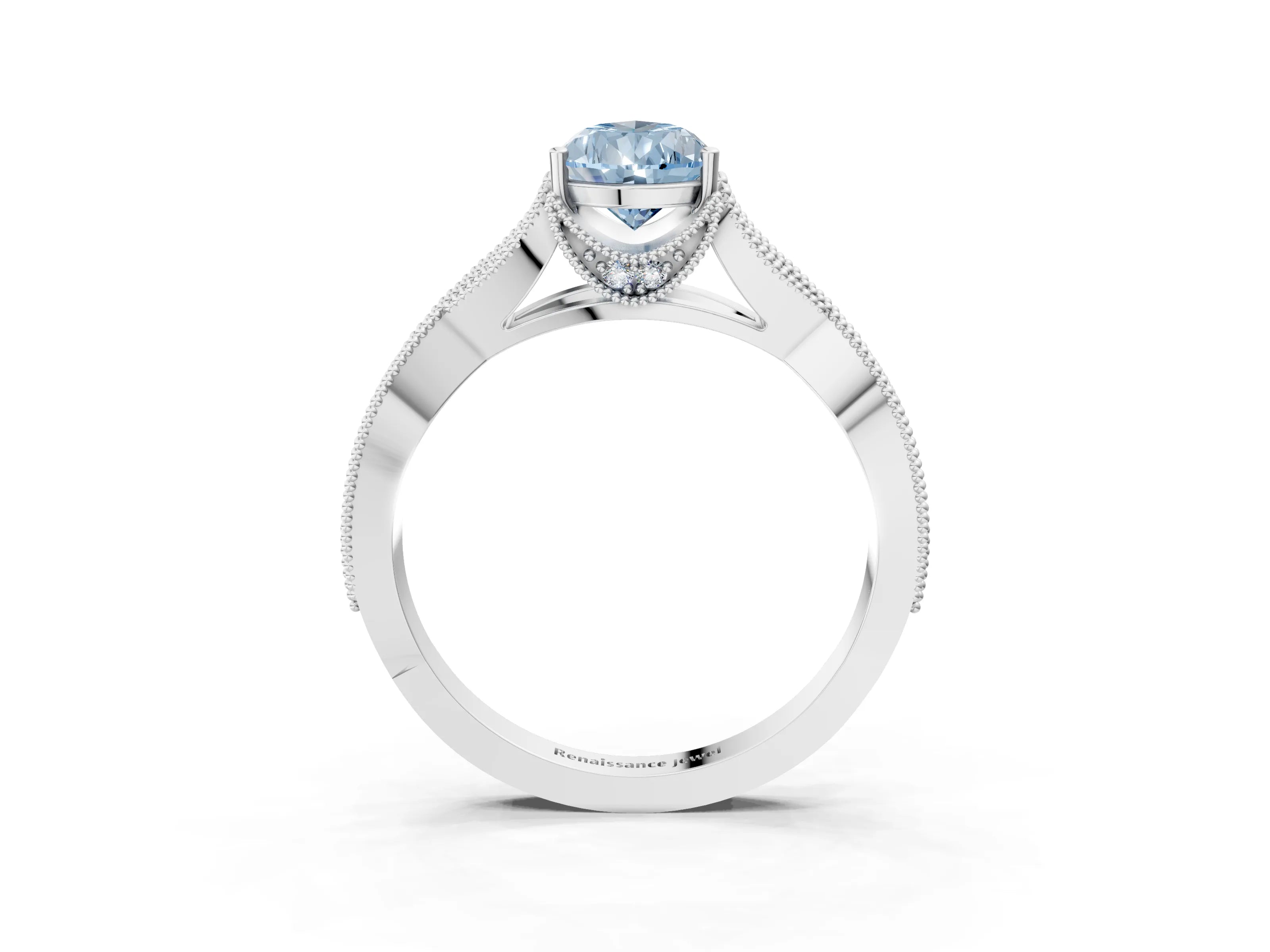 White gold Fancy Blue Pear Cut Cut Diamond Twisted Band with Milgrain Pave Setting and Four-Prong Setting_15