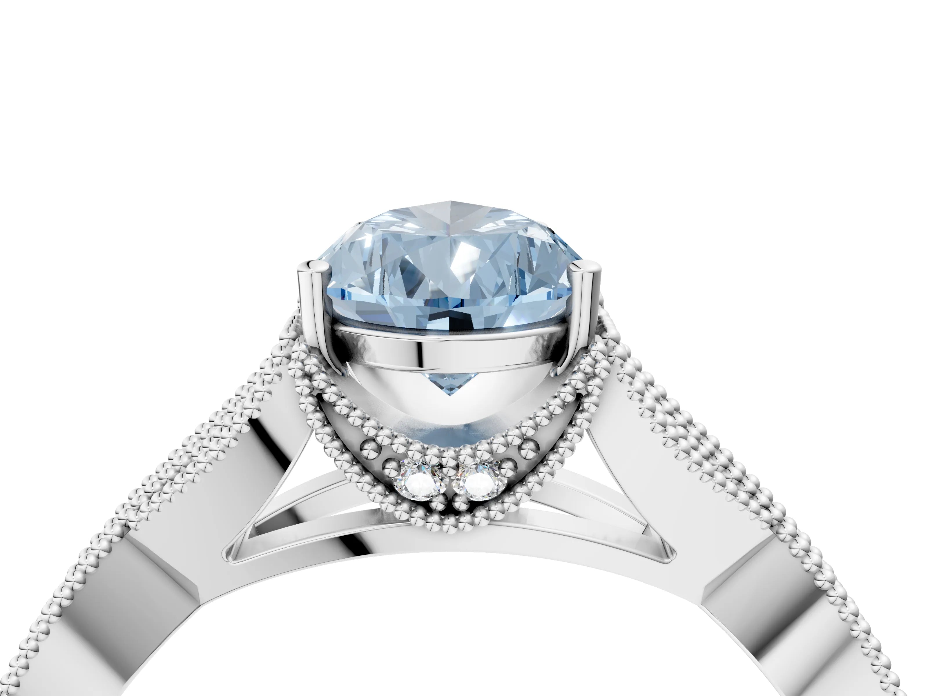White gold Fancy Blue Pear Cut Cut Diamond Twisted Band with Milgrain Pave Setting and Four-Prong Setting_16