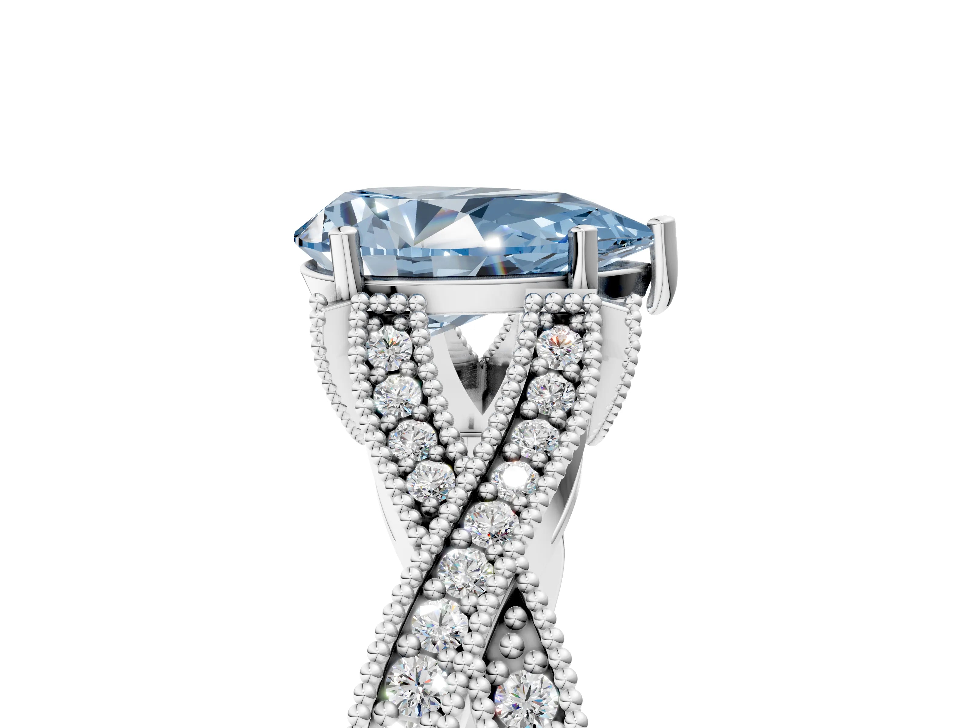 White gold Fancy Blue Pear Cut Cut Diamond Twisted Band with Milgrain Pave Setting and Four-Prong Setting_17