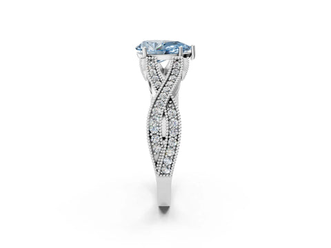 White gold Fancy Blue Pear Cut Cut Diamond Twisted Band with Milgrain Pave Setting and Four-Prong Setting_26