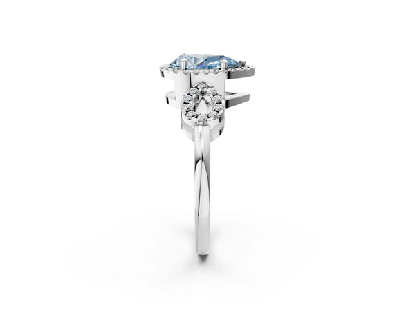 White Gold Pear-Shaped Pave Infinity Halo Engagement Ring Setting for Fancy Blue Center