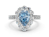 White gold Fancy Blue Pear Cut Cut Halo Diamond Pavé Engagement Ring with Milgrain Detailing