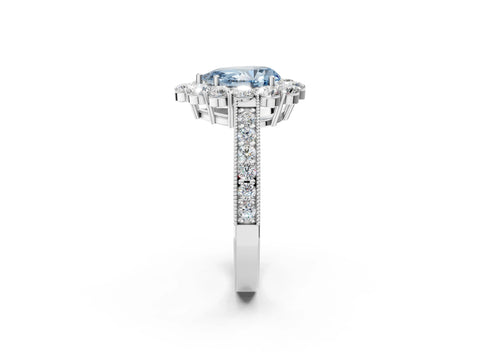 White gold Fancy Blue Pear Cut Cut Halo Diamond Pavé Engagement Ring with Milgrain Detailing_2