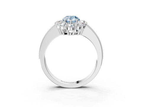 White gold Fancy Blue Pear Cut Cut Halo Diamond Pavé Engagement Ring with Milgrain Detailing_3