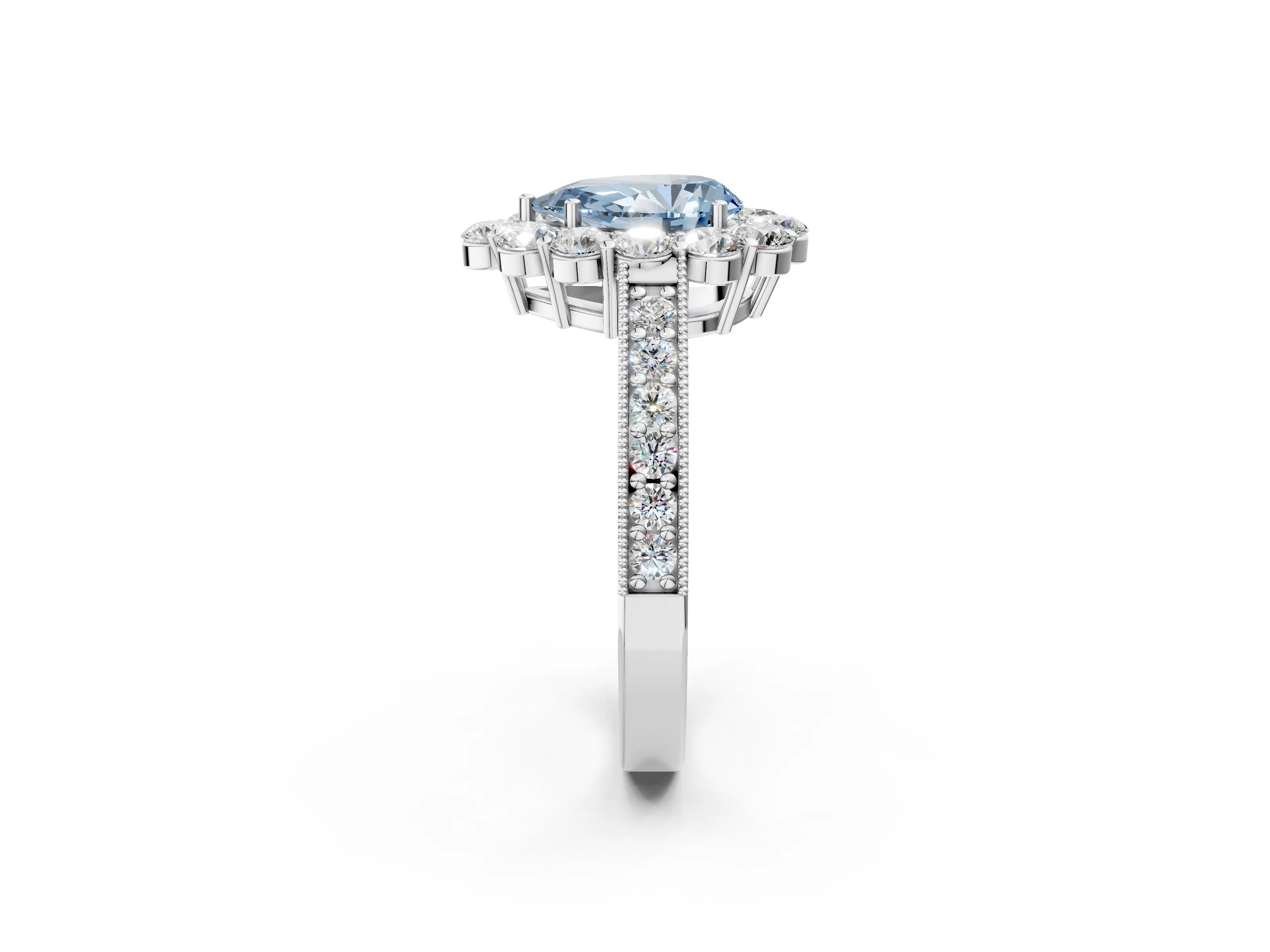 White gold Fancy Blue Pear Cut Cut Halo Diamond Pavé Engagement Ring with Milgrain Detailing_44