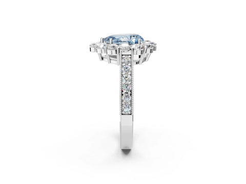 White gold Fancy Blue Pear Cut Cut Halo Diamond Pavé Engagement Ring with Milgrain Detailing_44