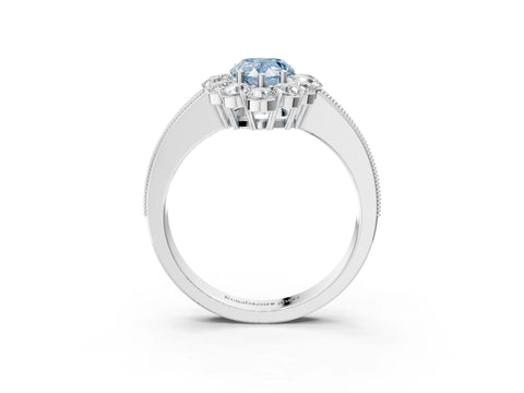 White gold Fancy Blue Pear Cut Cut Halo Diamond Pavé Engagement Ring with Milgrain Detailing_45