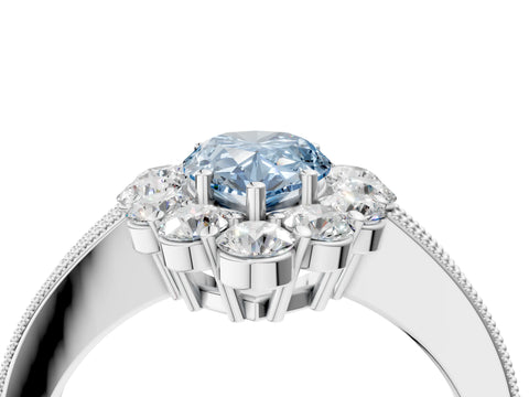 White gold Fancy Blue Pear Cut Cut Halo Diamond Pavé Engagement Ring with Milgrain Detailing_46