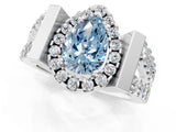 White gold Fancy Blue Pear Cut Cut Halo Split Shank Prong Set Ring_1