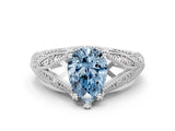 White gold Fancy Blue Pear Cut Cut Milgrain Pave Diamond Engagement Ring with Four-Prong Setting_3