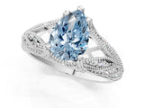 White gold Fancy Blue Pear Cut Cut Milgrain Pave Diamond Engagement Ring with Four-Prong Setting_4
