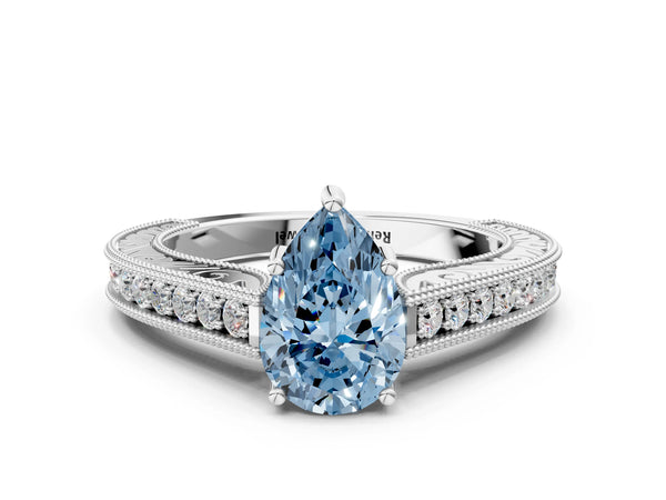 Platinum Pear-Shaped Vintage Pave Engagement Ring Setting for Fancy Blue Center
