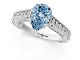 White gold Fancy Blue Pear Cut Cut Pave Band Milgrain Solitaire Ring_1