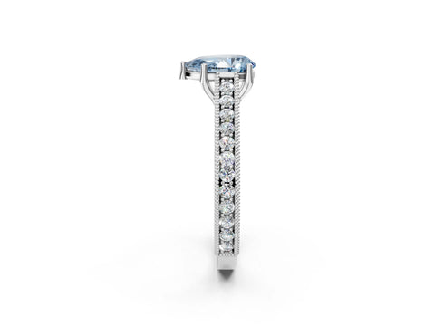White gold Fancy Blue Pear Cut Cut Pave Band Milgrain Solitaire Ring_2