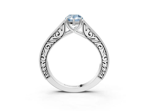 White gold Fancy Blue Pear Cut Cut Pave Band Milgrain Solitaire Ring_3