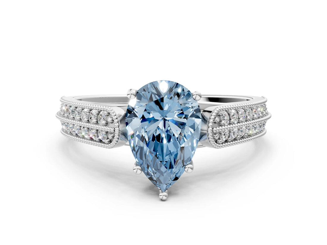 White gold Fancy Blue Pear Cut Cut Pave Split Shank Engagement Ring with Four-Prong Setting_12