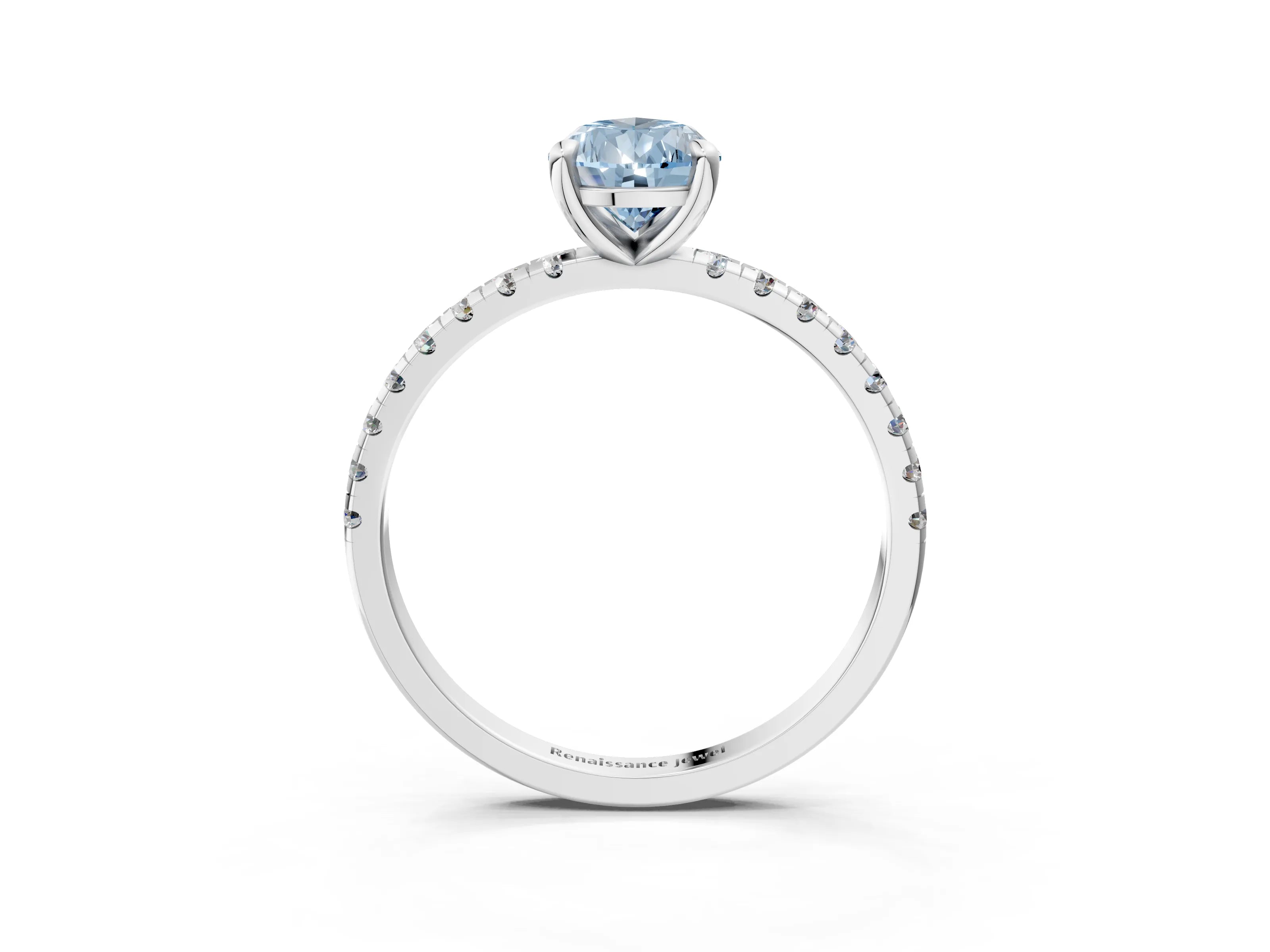 White gold Fancy Blue Pear Cut Diamond Brilliant Solitaire Ring with Pavé Band and Four-Prong Setting_3
