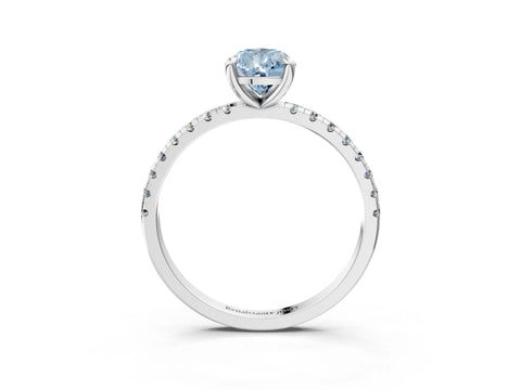 White gold Fancy Blue Pear Cut Diamond Brilliant Solitaire Ring with Pavé Band and Four-Prong Setting_3