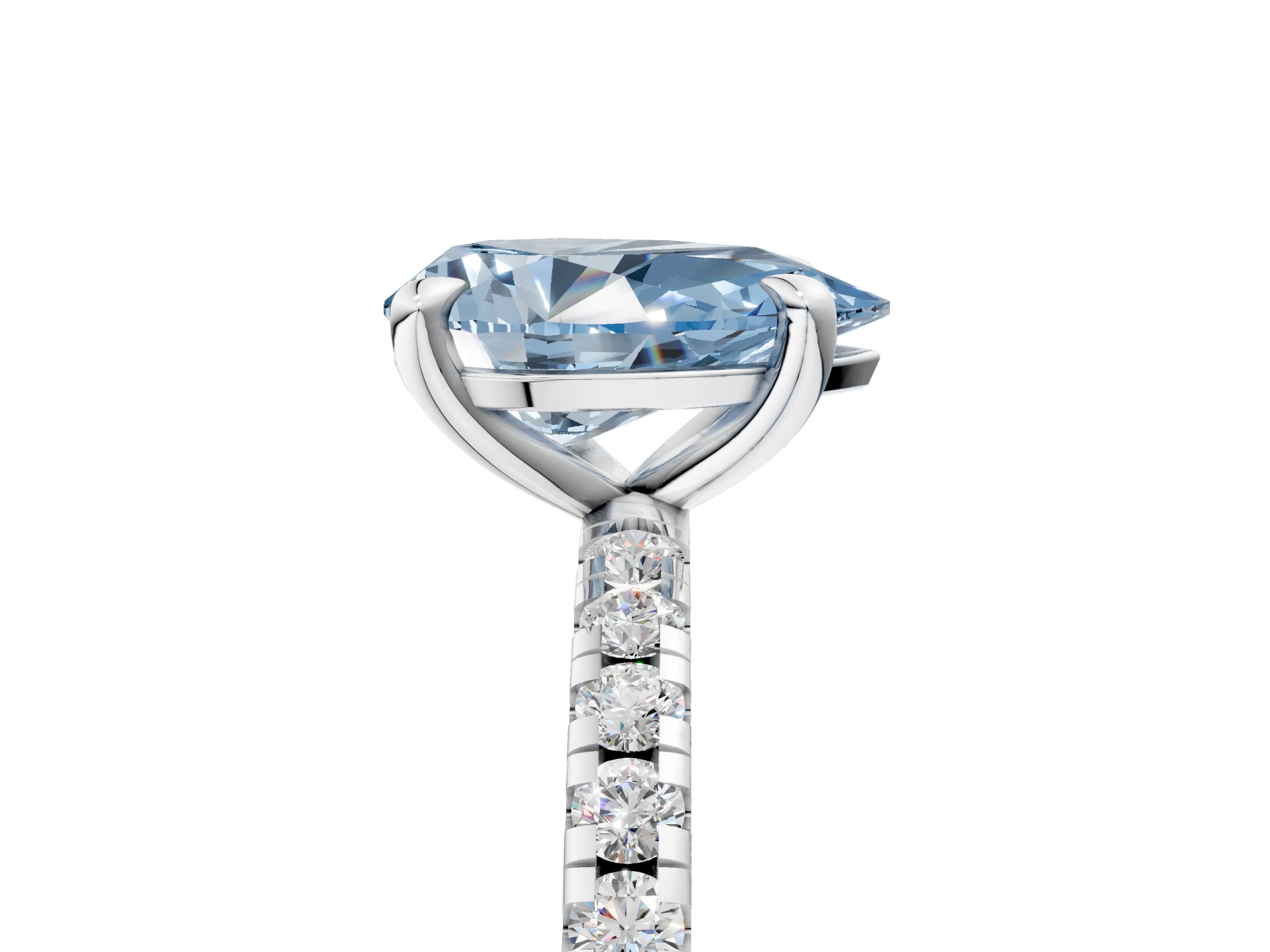 White gold Fancy Blue Pear Cut Diamond Brilliant Solitaire Ring with Pavé Band and Four-Prong Setting_5