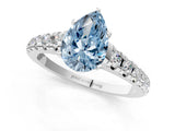 White gold Fancy Blue Pear Cut Diamond Cathedral Solitaire Ring with Round  Pavé Band_206