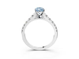 White gold Fancy Blue Pear Cut Diamond Cathedral Solitaire Ring with Round  Pavé Band_230