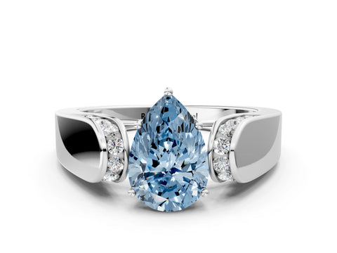 White gold Fancy Blue Pear Cut Diamond Channel Set Solitaire Ring with Four-Prong Setting_37