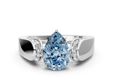 White gold Fancy Blue Pear Cut Diamond Channel Set Solitaire Ring with Four-Prong Setting_69