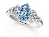 White gold Fancy Blue Pear  Cut Diamond Cluster Ring with Round Accent Stones and Prong Setting on a Classic Band_79