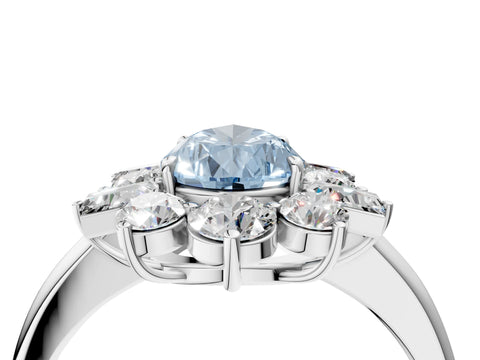 White gold Fancy Blue Pear Cut Diamond Cluster Ring with Round and Baguette Stones, Split Shank Band, Prong Setting_16