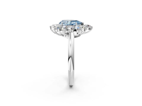 White gold Fancy Blue Pear Cut Diamond Cluster Ring with Round and Baguette Stones, Split Shank Band, Prong Setting_2