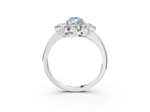 White gold Fancy Blue Pear Cut Diamond Cluster Ring with Round and Baguette Stones, Split Shank Band, Prong Setting_3