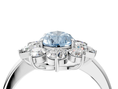 White gold Fancy Blue Pear Cut Diamond Cluster Ring with Round and Baguette Stones, Split Shank Band, Prong Setting_4
