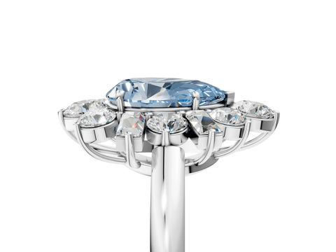 White gold Fancy Blue Pear Cut Diamond Cluster Ring with Round and Baguette Stones, Split Shank Band, Prong Setting_5