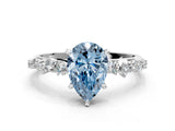 White gold Fancy Blue Pear Cut Diamond Cluster Side Stone Solitaire Ring with Prong Setting_107