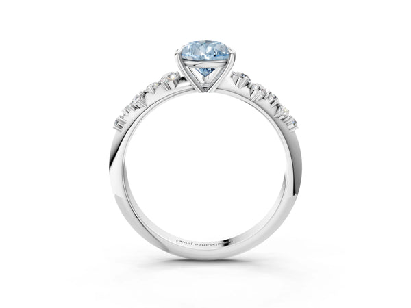 Platinum Fancy Blue Pear Cut Diamond Cluster Side Stone Solitaire Ring with Prong Setting