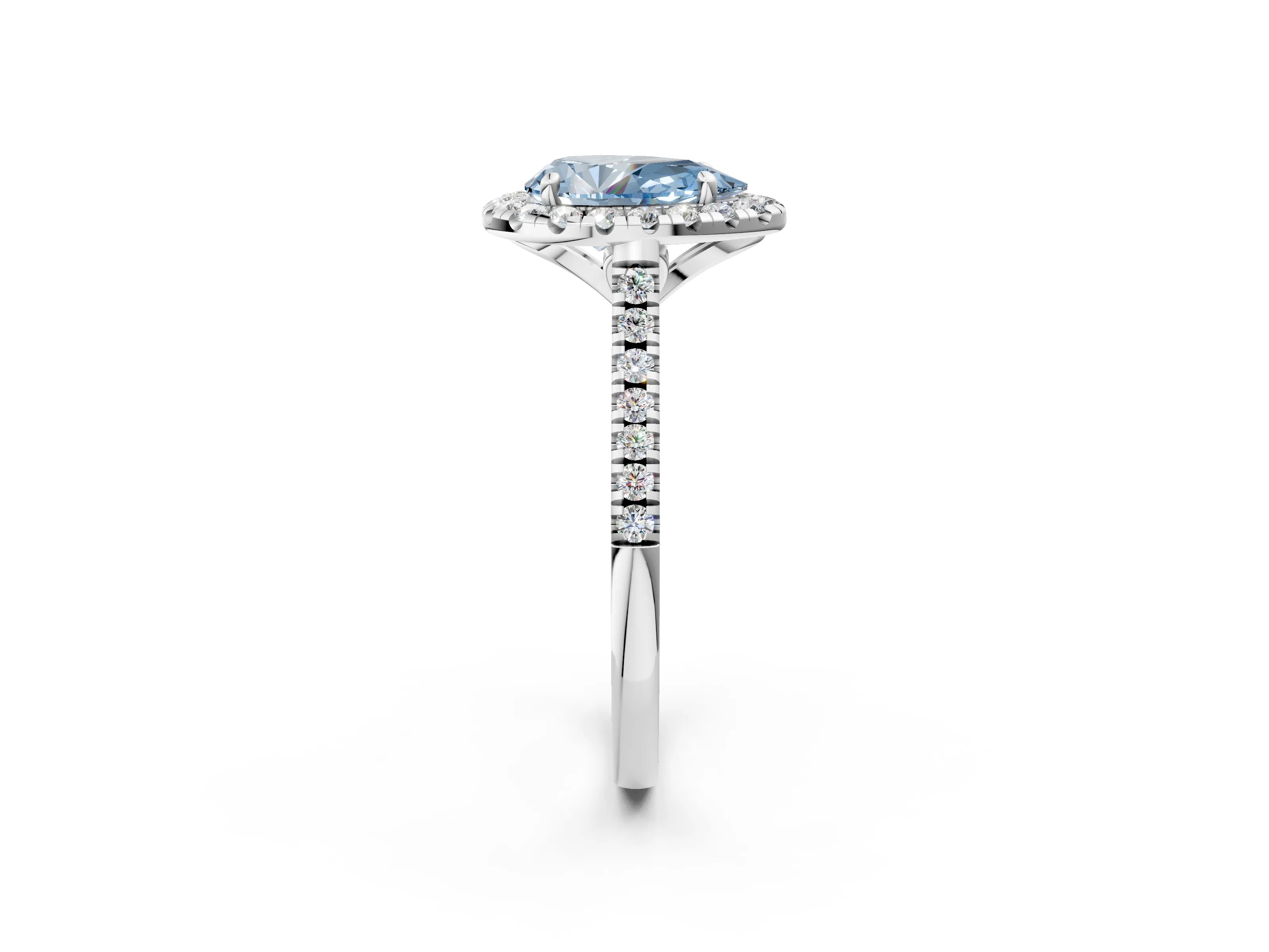 White gold Fancy Blue Pear Cut Diamond Cushion Halo Ring with Pavé Band_2