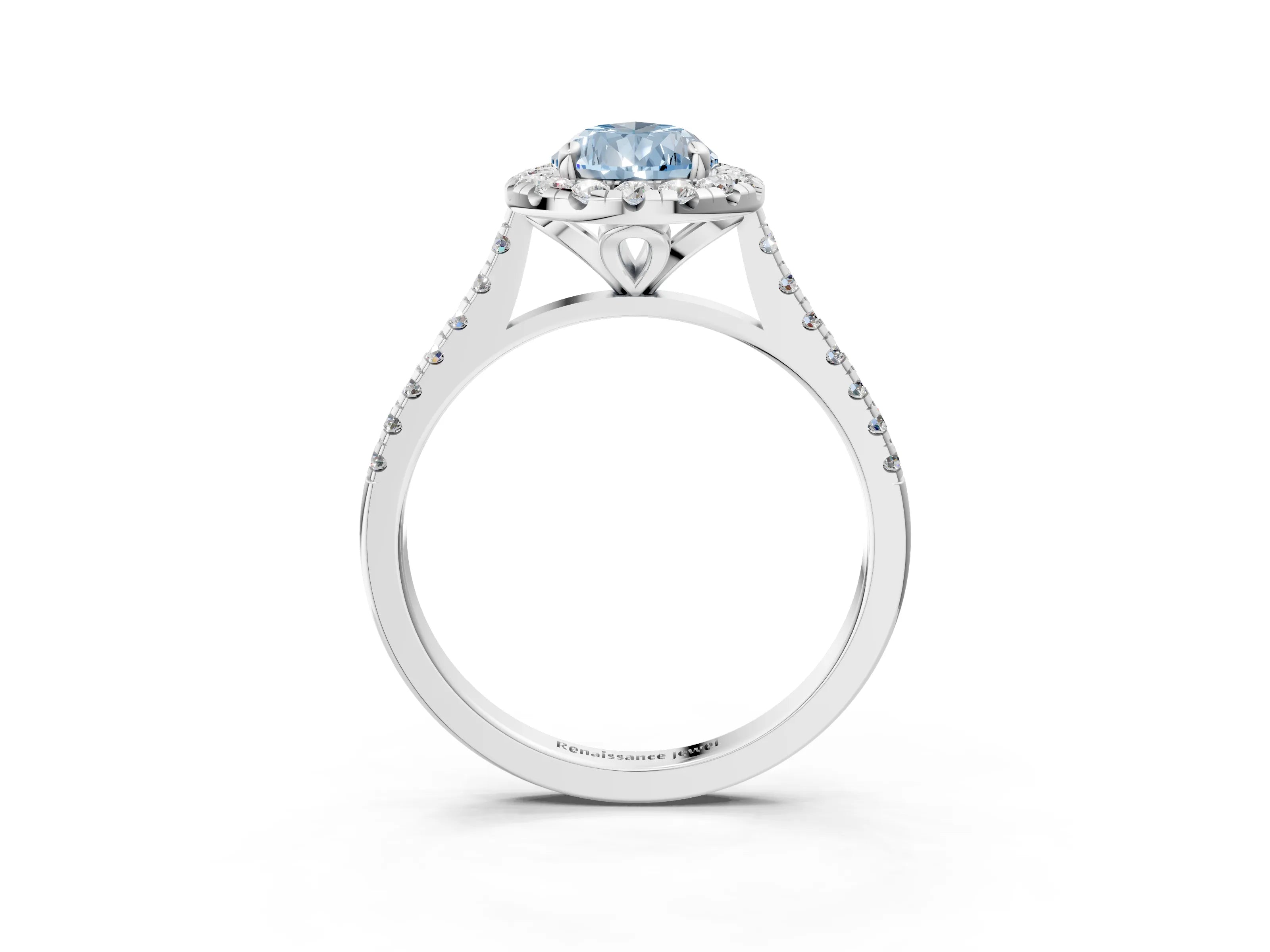 White gold Fancy Blue Pear Cut Diamond Cushion Halo Ring with Pavé Band_3