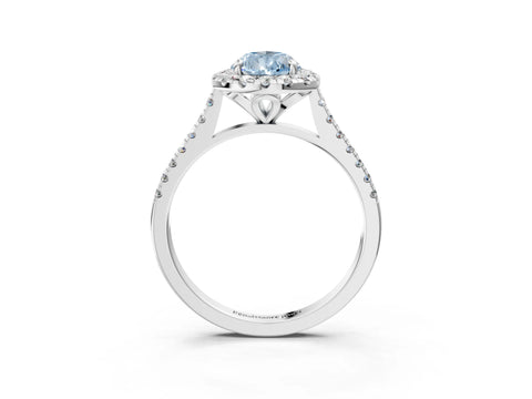 White gold Fancy Blue Pear Cut Diamond Cushion Halo Ring with Pavé Band_3