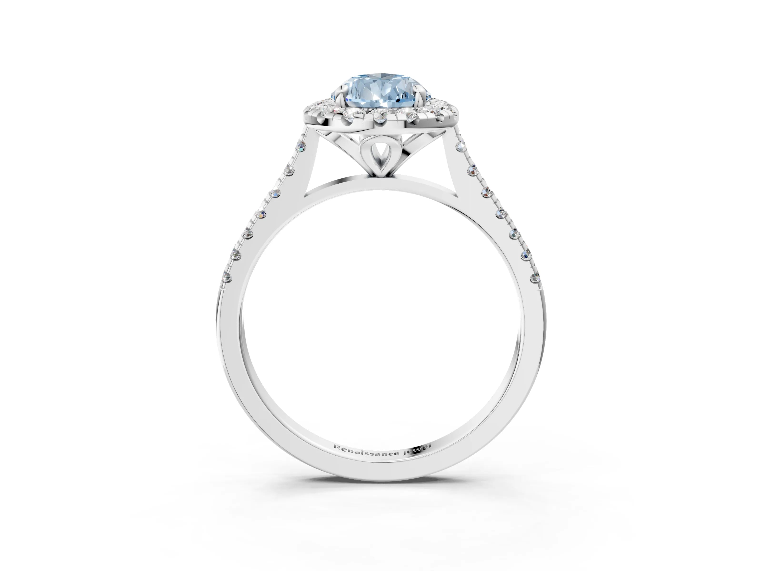 White gold Fancy Blue Pear Cut Diamond Cushion Halo Ring with Pavé Band_3