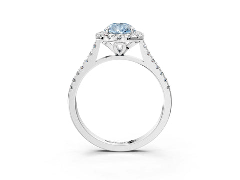 White gold Fancy Blue Pear Cut Diamond Cushion Halo Ring with Pavé Band_3
