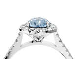 White gold Fancy Blue Pear Cut Diamond Cushion Halo Ring with Pavé Band_4