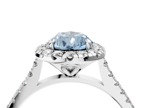 White gold Fancy Blue Pear Cut Diamond Cushion Halo Ring with Pavé Band_4