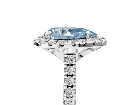 White gold Fancy Blue Pear Cut Diamond Cushion Halo Ring with Pavé Band_5