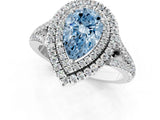 White gold Fancy Blue Pear Cut Diamond Double Halo Ring with Pavé Band and Prong Setting_101