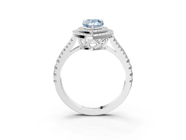 White Gold Pear-Shaped Stacked Double Halo Engagement Ring Setting for Fancy Blue Center