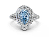 White gold Fancy Blue Pear Cut Diamond Double Halo Ring with Pavé Band and Prong Setting_95