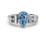 White gold Fancy Blue Pear Cut Diamond Engagement Ring with Baguette Side Stones and Channel Set Band_32
