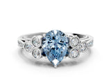 White gold Fancy Blue Pear  Cut Diamond Engagement Ring with Bezel Set Round Side Stones and Prong Setting_48
