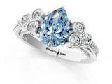 White gold Fancy Blue Pear  Cut Diamond Engagement Ring with Bezel Set Round Side Stones and Prong Setting_49