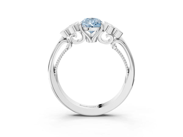 Platinum Pear-Shaped Engagement Ring Setting for Fancy Blue Center with Bezel-Set Shoulder Clusters